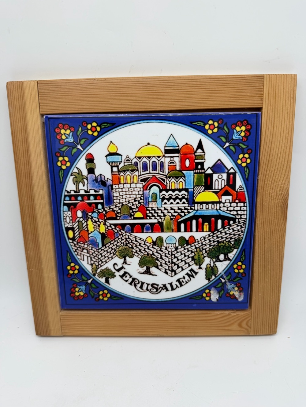 Jerusalem Decorative Ceramic Tile Wall Art in Blue and Multicolor